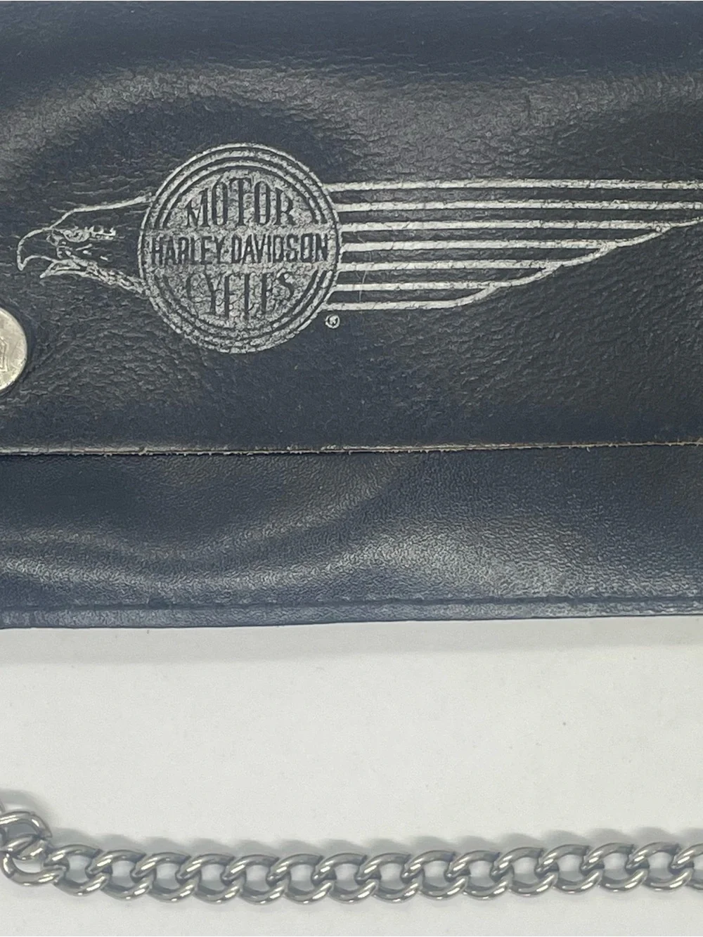 Vintage Harley Davidson Leather Biker Chain Wallet Eagle Wing Embossed Black